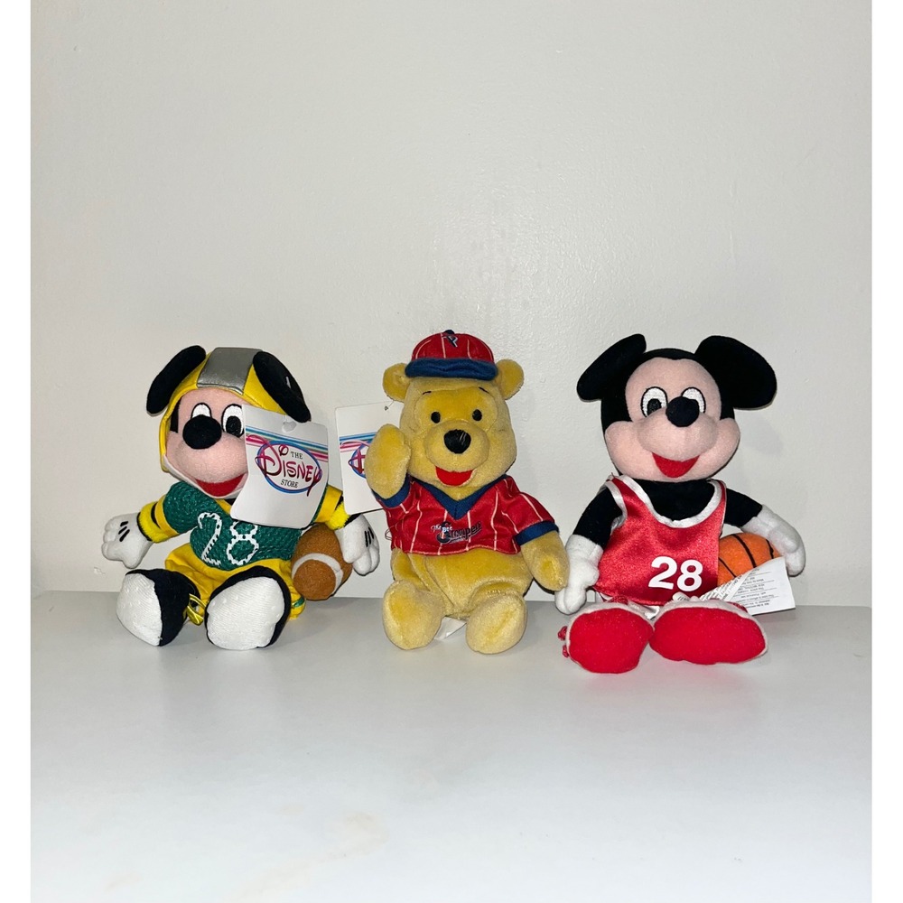 DISNEY VNTG Set of 3 Mickey Mouse Winnie‎ the Pooh Bean Bag Plush Sports NWT